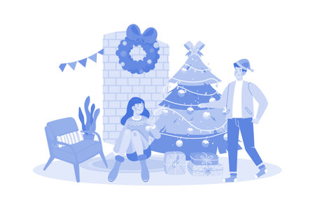 Couple Decor Christmas Tree Togetherのイラスト素材