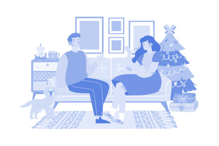 Couple Talk Together About Christmas Wishingのイラスト素材