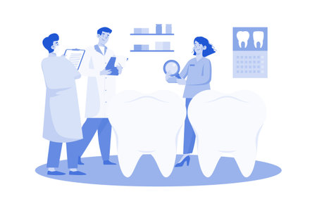 Dentists Discuss Teeth Techniques In The Clinic.のイラスト素材