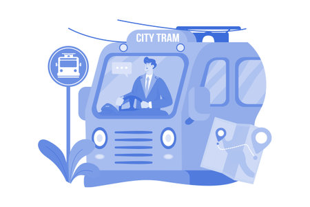 The Man Is Driving A Tram On The Streetのイラスト素材