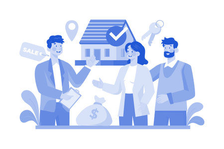Broker Helping The Couple To Choose A Home For Rentのイラスト素材