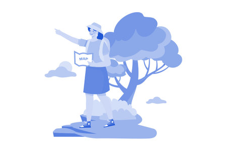Female Tourist With A Backpack Is Experiencing The Tripのイラスト素材