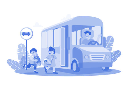 Students Go To School By School Busのイラスト素材