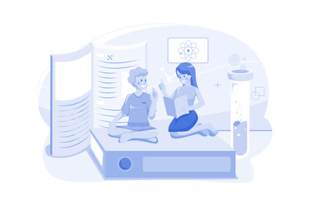 Students Reading Book Togetherのイラスト素材