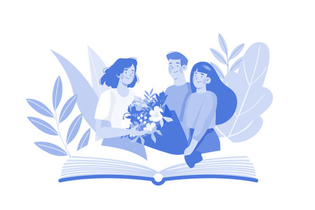 Students Give Flower Bouquets To The Teacherのイラスト素材