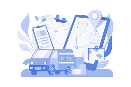 Delivery Tracking App Illustration concept on a white backgroundのイラスト素材