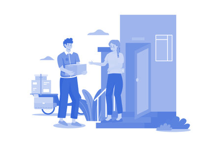 Deliver Man Delivering Parcel At Doorstepのイラスト素材