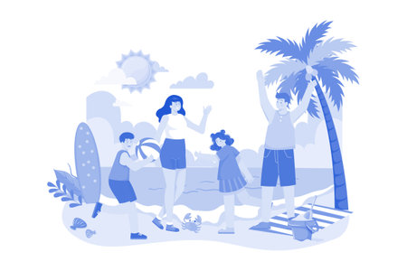Family Beach Vacation Illustration concept on a white backgroundのイラスト素材