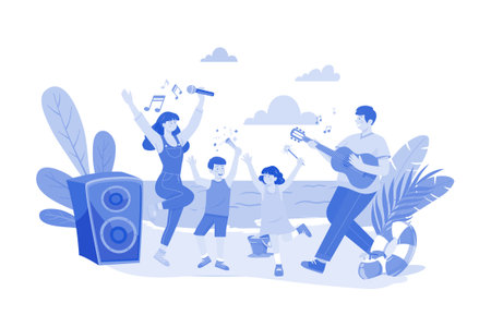 People Celebrating Summer Day At The Beachのイラスト素材