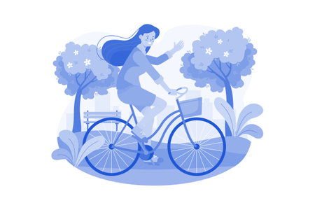 Girl Riding A Bicycle Illustration concept on a white backgroundのイラスト素材