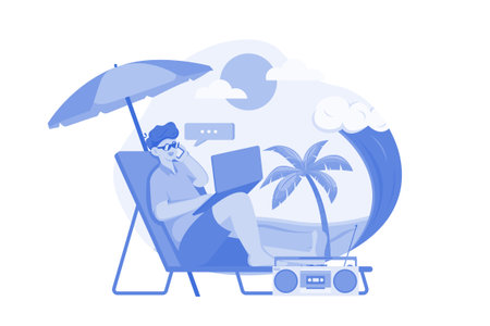 Freelancer Working On The Beachのイラスト素材