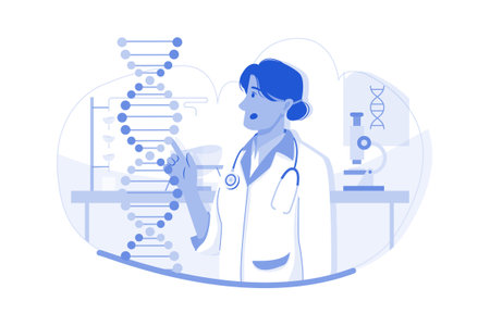 Female Scientist Doing DNA Researchのイラスト素材