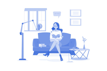 Woman Reading Podcast Scriptのイラスト素材