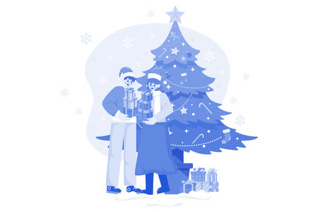 Friends Exchanging Christmas Presentsのイラスト素材
