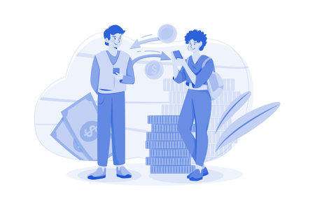 Transaction In Cryptocurrency Illustration concept on white backgroundのイラスト素材