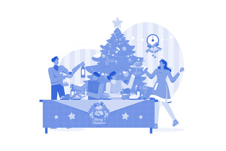 Christmas Dinner Party Illustration concept on white backgroundのイラスト素材
