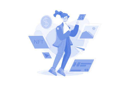 NFT Trading Illustration concept on white backgroundのイラスト素材