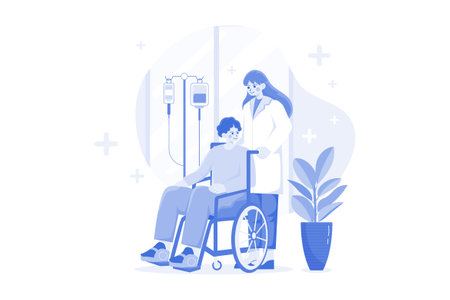 Nurse Helping handicapped man Illustration concept on white backgroundのイラスト素材
