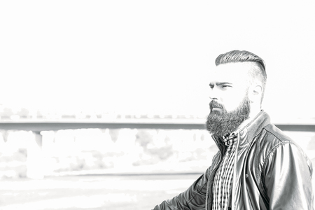 Young man with a beard. Hipster BWの写真素材
