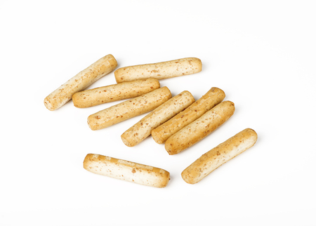 Bread sticks on white background. Horizontal shoot.