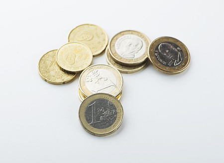 Various euro coins on white background. Isolated.