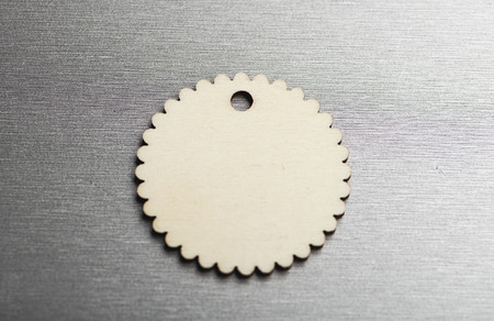 Empty label with rope on gray background. Mockup.
