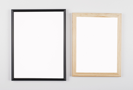 Empty photo frames on white background. Mockup.の写真素材