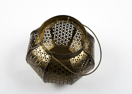 Metallic candle holder on white background. Isolated. Decoration.の写真素材