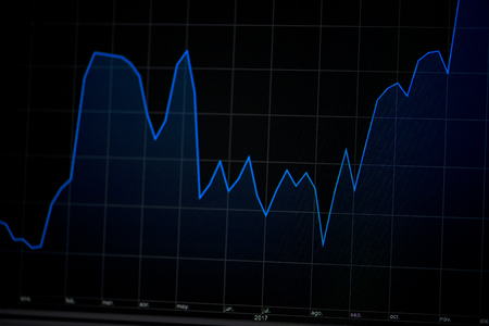 Numbers and graphs that reflect the quote in the forex market in blue, red and white colors. Investment in stock market. Trading conceptの写真素材