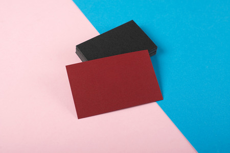 Business card red on business card stacked red. Mockup.