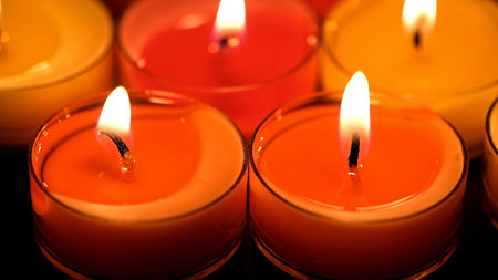 Cozy Candle Arrangement Bright and Vibrant Colors with a Soft, Warm Light for Comfortの写真素材