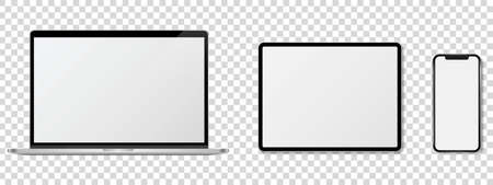 device screen mockup. set of smartphone, tablet, laptop and monitor, blank screen mockup. vector illustrationのイラスト素材