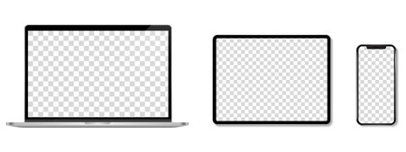 device screen mockup. set of smartphone, tablet, laptop and monitor, blank screen mockup. vector illustrationのイラスト素材