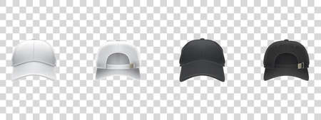 Cap mockup set. Isolated realistic black baseball cap hat templatesの写真素材