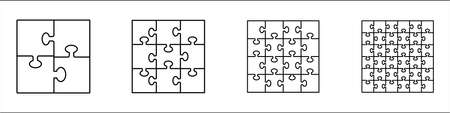 Puzzle grid - blank template. Puzzle pieces vector set. Puzzle jigsaw on white background.のイラスト素材