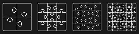 Puzzle grid - blank template. Puzzle pieces vector set. Puzzle jigsaw on white background.のイラスト素材