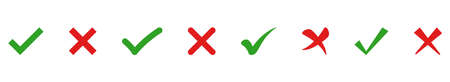 Check mark and x set icon. simple web buttons. Checkmarks and x or confirm. round checkmark.のイラスト素材