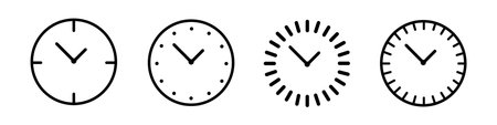 Vector Time and Clock icons set.Clocks icon collection design. Horizontal set of analog clock icon symbol .Circle arrow icon.Vector illustrationのイラスト素材