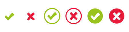 Check mark and x set icon. simple web buttons. Checkmarks and x or confirm. round checkmark.のイラスト素材