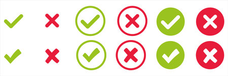 Check mark and x set icon. simple web buttons. Checkmarks and x or confirm. round checkmark.のイラスト素材