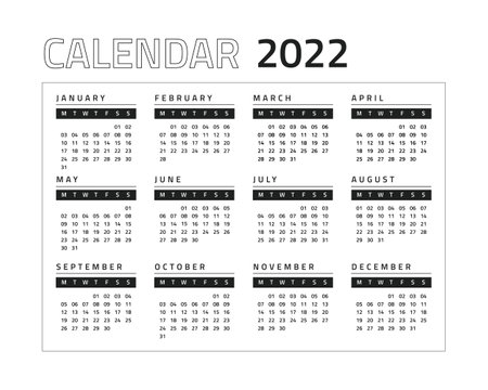 Calendar for 2022 year, black horizontalのイラスト素材