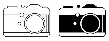 Camera icons. Photo camera in flat and line art styleのイラスト素材