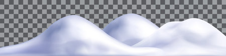 Snowdrifts isolated on png background. Snow landscape decoration, frozen hills. Empty snowbanks fieldのイラスト素材