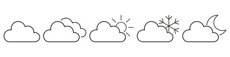 Set of clouds in a linear style. Cloud in line or outline collection. vector illustration.のイラスト素材