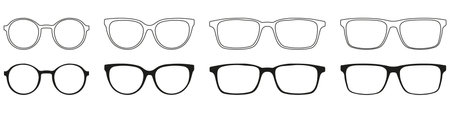 A set of glasses isolated. Vector glasses model icons. Sunglasses, glasses, isolated on white background.のイラスト素材