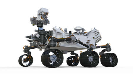 Mars Rover, robotic autonomous vehicle isolated on white background, 3D illustration