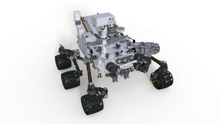 Mars Rover, robotic space motor vehicle isolated on white background, 3D illustration