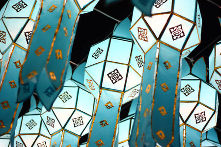 glowing thai lanna traditional paper lanternの写真素材