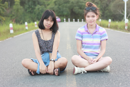 Portrait a couple of women that have a good relationship togetherの写真素材