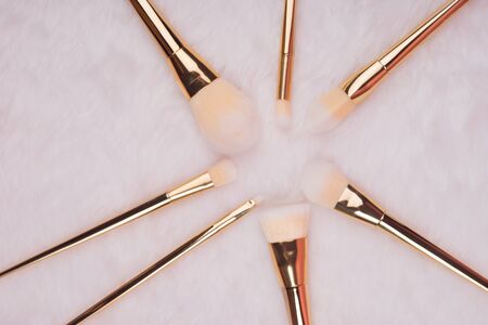 makeup brush set isolated on a white fur backgroundの写真素材